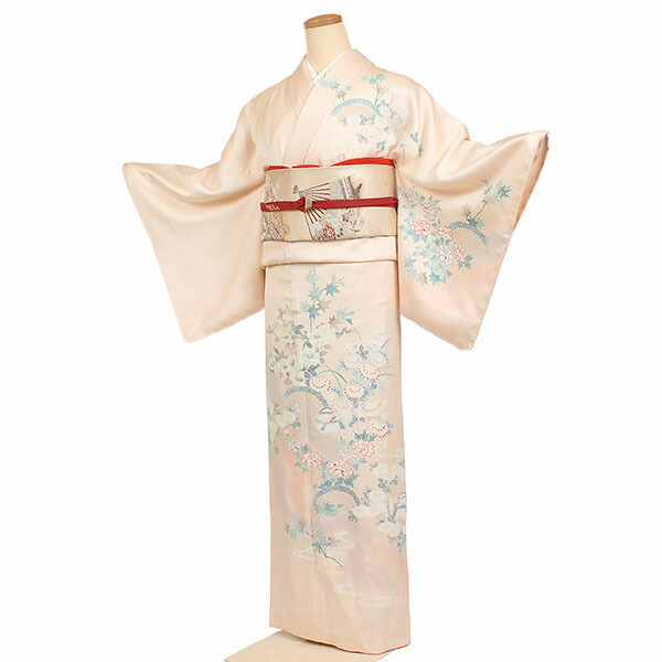 訪問着フルセット　着物　正絹　ピンク　桜　御所車　金　松　刺繍　Ｉ5 楽天市場】【レンタル】【訪問着・ピンク 桜】正絹訪問着