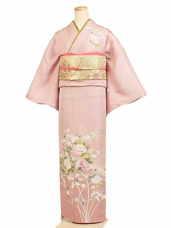 訪問着フルセット　着物　正絹　ピンク　桜　御所車　金　松　刺繍　Ｉ5 楽天市場】【レンタル】【訪問着・ピンク 桜】正絹訪問着