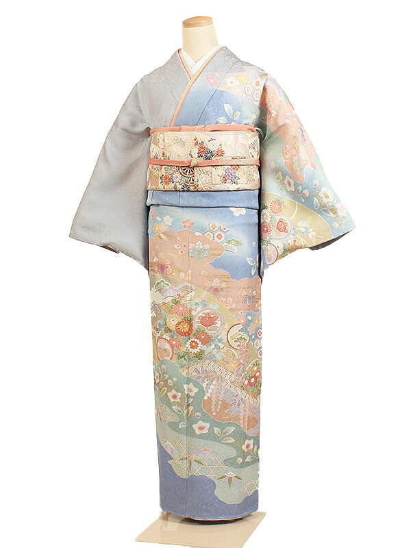 【レンタル】【訪問着 青系 四季花に吉祥文様】正絹 訪問着レンタル 訪問着セット レンタル訪問着 着物レンタル 貸衣装 結婚式 入学式 卒業式 お宮参り 七五三 お母さん ママ 母親 パーティー 結納 お茶会 安い 往復送料無料 h216|京都 きものれんたる京商