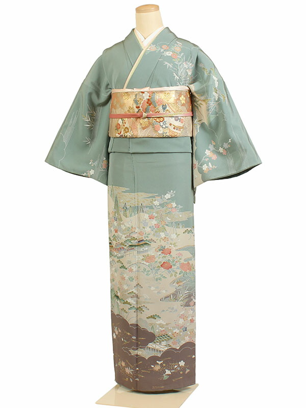 【レンタル】【訪問着 青緑系 屋敷・四季草花など】正絹 訪問着レンタル フルセット 入学式 卒業式 お宮参り 七五三 お母さん ママ 母親 訪問着セット レンタル訪問着 着物レンタル 貸衣装 結婚式 披露宴 パーティー 結納 お茶会 安い 往復送料無料 h287