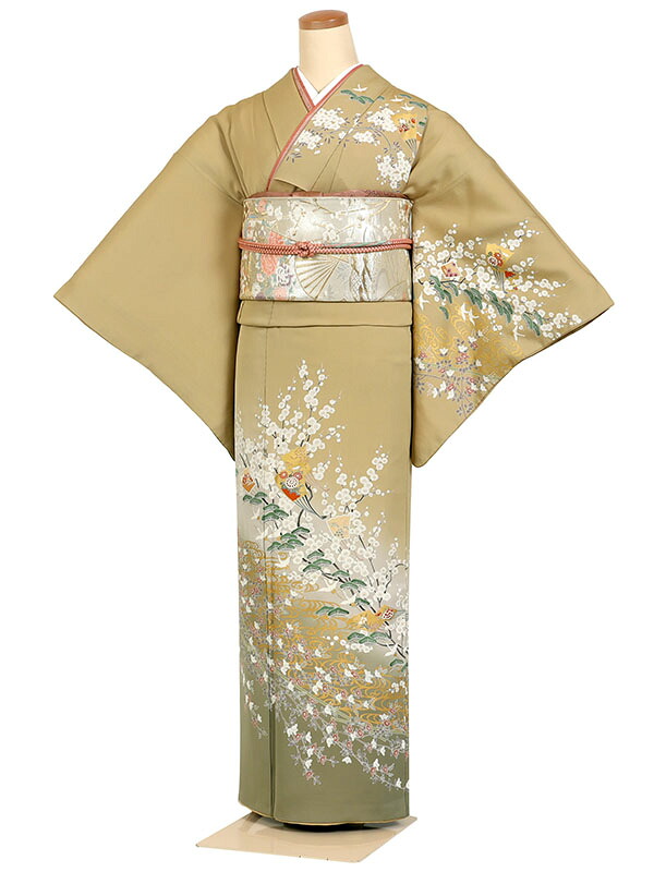 【広幅 大きいサイズ】レンタル 訪問着 身長:155～160cm 号数:15～17号 カラシ系 着物 母親 結婚式 入学式 卒業式 お宮参り 七五三 h-00289｜京都 きものれんたる京商