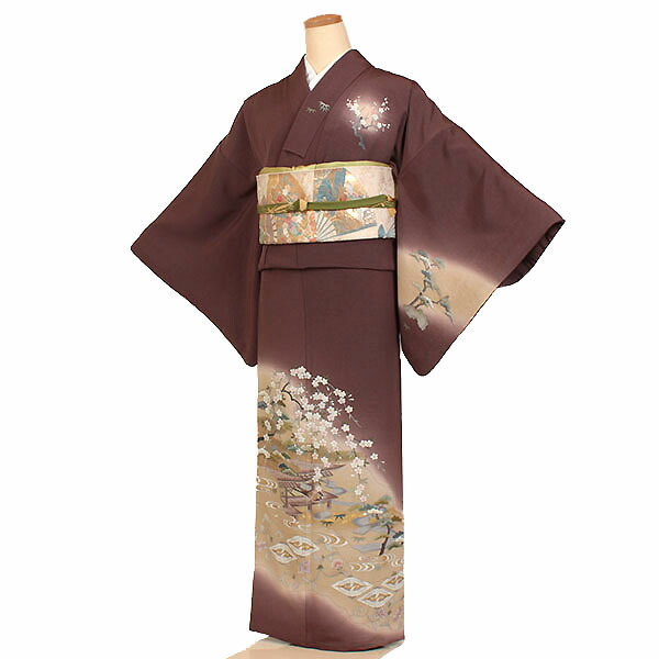 【レンタル】【訪問着 茶系】正絹訪問着レンタル 訪問着セット レンタル訪問着 着物レンタル 結婚式 入学式 卒業式 お宮参り 七五三 お母さん ママ 母親 パーティー 結納 お茶会 安い 往復送料無料 h321