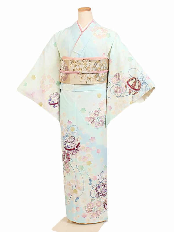 早割クーポン 楽天市場 レンタル 訪問着レンタル 乙葉 水色系 鞠に花 ブランド着物 レンタル訪問着 着物レンタル 貸衣装 結婚式 入学式 卒業式 着物フルセット お宮参り 七五三 お母さん ママ 母親 お茶会 かわいい 上品 往復送料無料 H340 京都 きものれん
