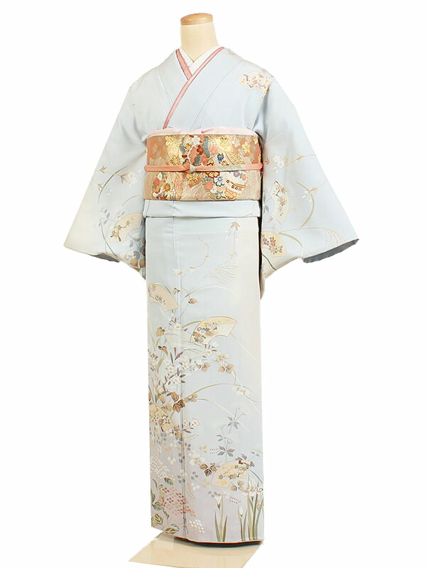 【レンタル】【訪問着 薄ブルーぼかし 扇面四季花】訪問着レンタル フルセット 入学式 卒業式 お宮参り 七五三 お母さん ママ 母親 訪問着セット レンタル訪問着 着物レンタル 貸衣装 結婚式 披露宴 パーティー 結納 お茶会 安い 往復送料無料 h376