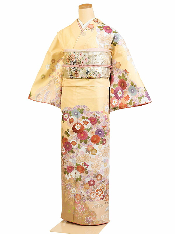 【レンタル】【訪問着 黄系 菊花・七宝】ブランド 訪問着レンタル 訪問着セット レンタル訪問着 着物レンタル 貸衣装 結婚式 入学式 卒業式 お宮参り 七五三 お母さん ママ 母親 パーティー 結納 お茶会 安い 往復送料無料 h445
