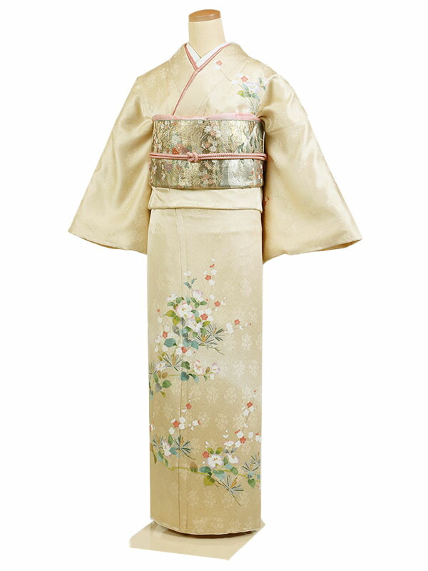 【レンタル】【訪問着 クリーム草花】訪問着レンタル フルセット 入学式 卒業式 お宮参り 七五三 お母さん ママ 母親 訪問着セット レンタル訪問着 着物レンタル 貸衣装 結婚式 披露宴 パーティー 結納 お茶会 安い 往復送料無料 h484