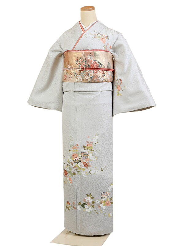 【レンタル】【訪問着・グレー系 貝桶/四季花】正絹訪問着レンタル フルセット 入学式 卒業式 お宮参り 七五三 お母さん ママ 母親 訪問着セット レンタル訪問着 着物レンタル 貸衣装 結婚式 披露宴 パーティー 結納 お茶会 往復送料無料 h486｜京都 きものれんたる京商