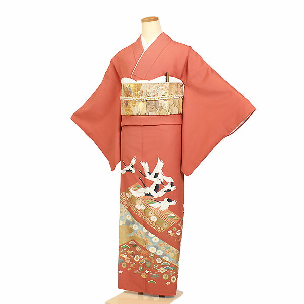 【レンタル】【色留袖・渋めコーラルピンク地】色留袖｜着物｜レンタル｜結婚式｜披露宴｜食事会｜表彰式｜貸衣装｜貸衣裳｜フルセット｜女性和服｜和服｜母親｜祖母｜親族｜チャペル｜安い｜往復送料無料 it075