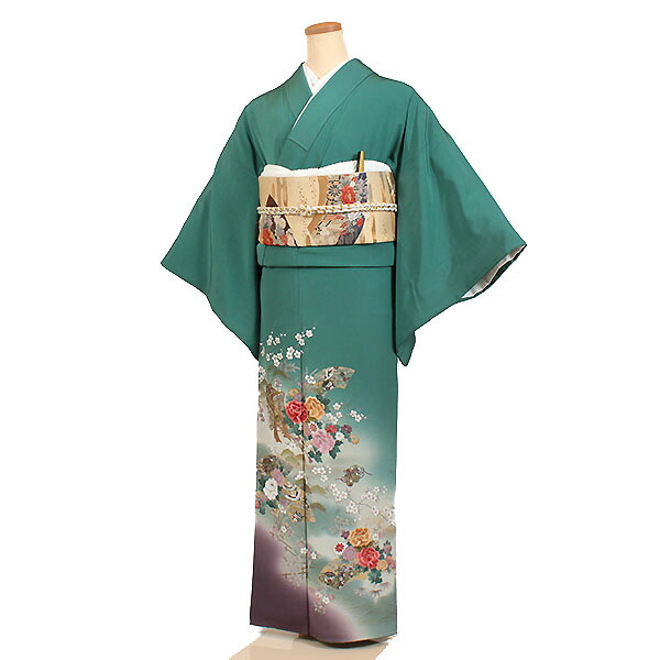 【レンタル】【色留袖・緑地 三つ紋/丸に剣片喰】色留袖｜着物｜レンタル｜結婚式｜披露宴｜食事会｜表彰式｜貸衣装｜貸衣裳｜フルセット｜女性和服｜和服｜母親｜祖母｜親族｜チャペル｜安い｜往復送料無料 it086