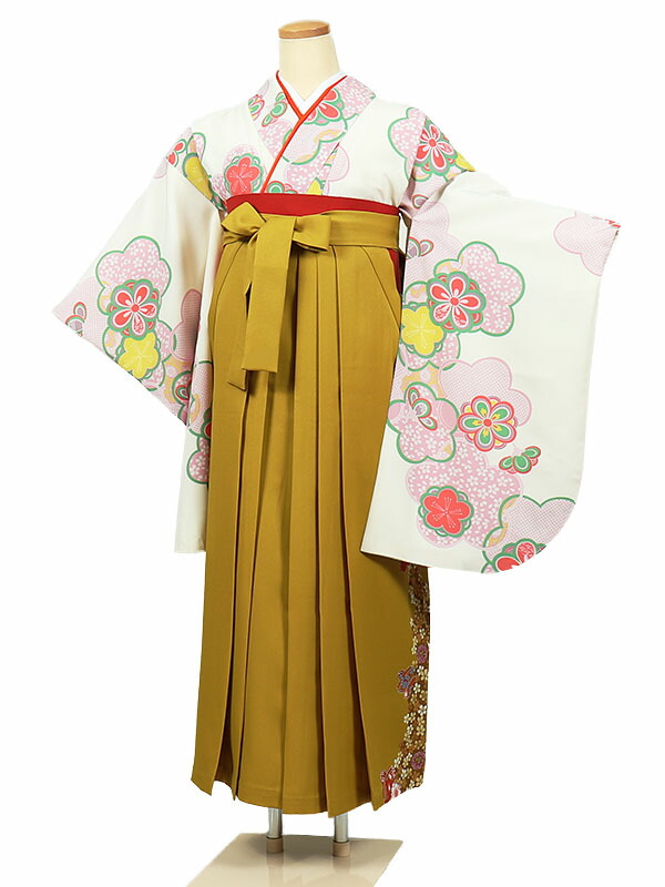 【レンタル】【卒業式袴 白×カラシ】卒業式 袴 レンタル 女 身長155～160cm Mサイズ 卒業袴 女袴 卒業式袴セット 大学生 短大 教員 先生 二尺袖袴フルセット 専門学生 謝恩会 高校 文化祭 安い かわいい モダンポップ 往復送料無料 n025 7,840円