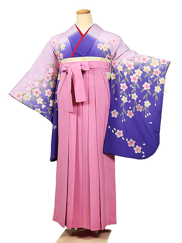 【レンタル】【卒業式袴 紫系ぼかし桜&times;ピンク】卒業式 袴 レンタル 女 身長158～163cm 卒業袴 女袴 卒業式袴セット 大学生 教員 先生 二尺袖袴フルセット 専門学生 安い かわいい 往復送料無料 n147｜京都 きものれんたる京商