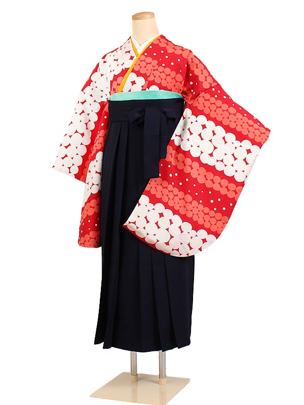 【レンタル】【卒業式袴 赤系×紺無地袴 モダン】卒業式 袴 レンタル 女 身長150～155cm 卒業袴 女袴 卒業式袴セット 大学生 短大 教員 先生 二尺袖袴フルセット 専門学生 謝恩会 高校 文化祭 個性 モダンポップ おしゃれ 被らない 往復送料無料 n189