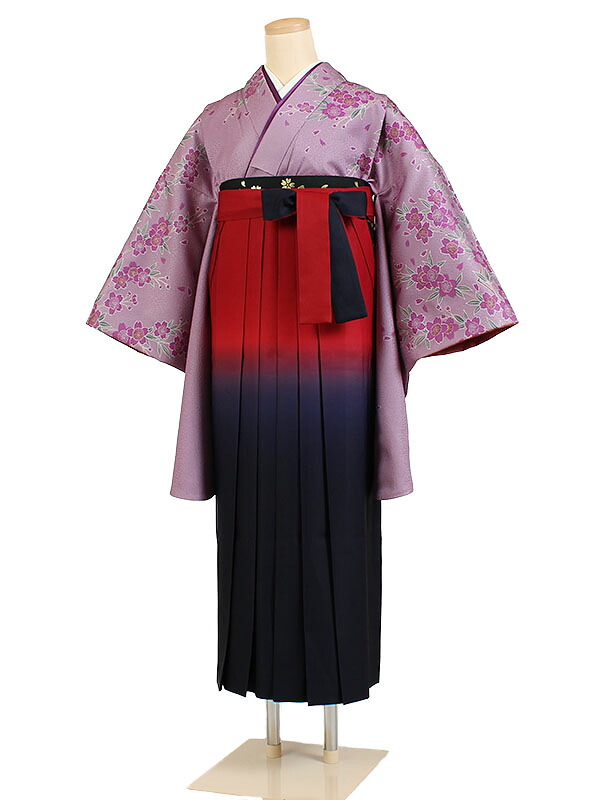 【レンタル】【卒業式袴 紫地桜×赤青ぼかし袴】卒業式 袴 レンタル 女 身長153～158cm Mサイズ 卒業袴 女袴 卒業式袴セット 大学生 小学生 中学生 短大 教員 先生 二尺袖袴フルセット 専門学生 謝恩会 高校 小学生 文化祭 安い かわいい 往復送料無料 pn007