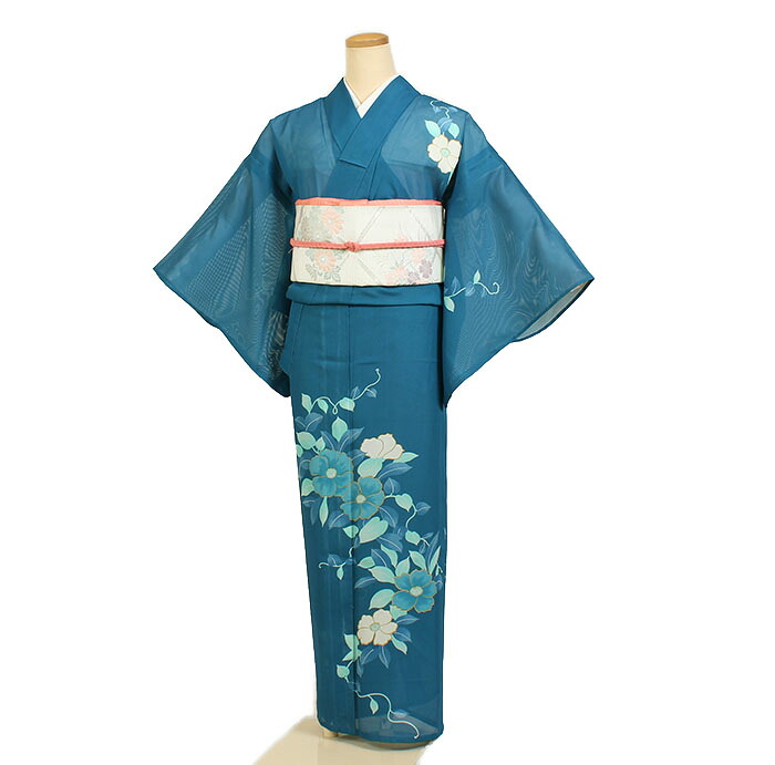 レンタル 訪問着 絽 夏物 身長：140～150cm 青系 母親 着物 結婚式 お宮参り r-0002