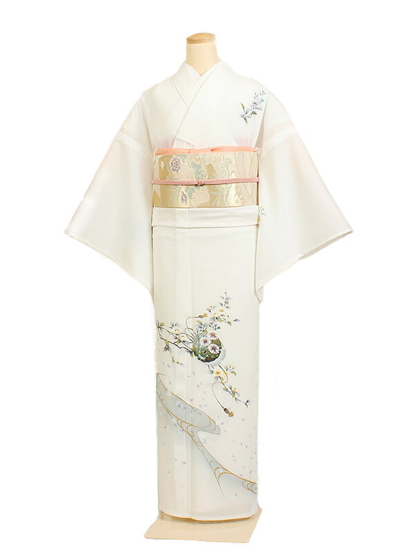 レンタル 訪問着 絽 夏物 身長：155～163cm 白系 母親 着物 結婚式 お宮参り r-0025