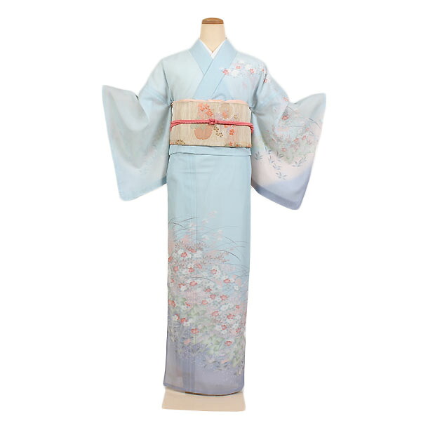 レンタル 訪問着 絽 夏物 身長：155～162cm 水色系 母親 着物 結婚式 お宮参り r-0054