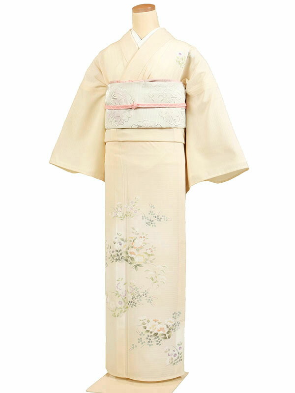 レンタル 訪問着 絽 夏物 身長：155～162cm クリーム系 母親 着物 結婚式 お宮参り r-0088