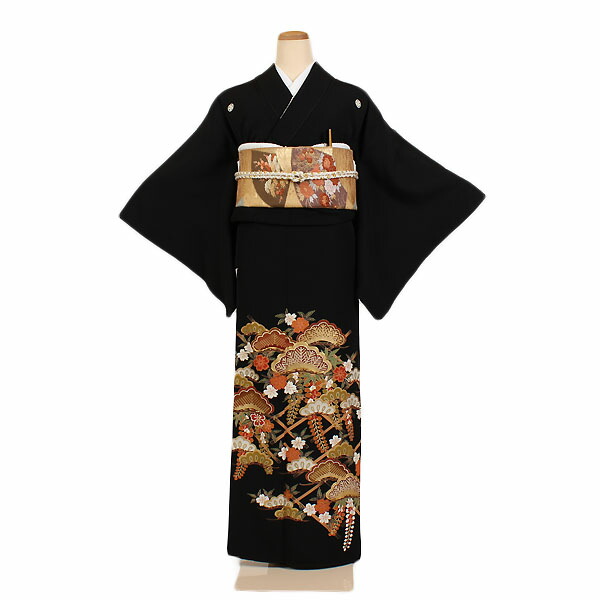 【レンタル】【黒留袖 松 丸に桔梗紋】留袖｜黒留袖｜着物｜レンタル｜結婚式｜披露宴｜貸衣装｜貸衣裳｜フルセット｜女性和服｜和服｜母親｜祖母｜親族｜チャペル｜安い｜往復送料無料 t003