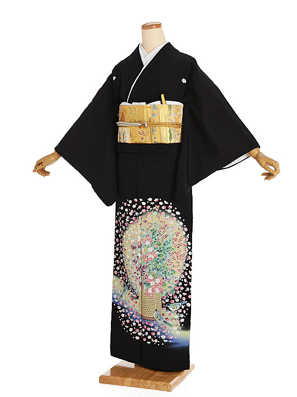 【レンタル】【黒留袖 本加賀友禅 花籠に小鳥 蔦（つた）紋】正絹 留袖 着物レンタル 結婚式 披露宴 貸衣装 貸衣裳 フルセット 女性 和服 母親着物 祖母 親族 新婦姉妹 和装婚 和婚 神社 ホテル式場 五つ紋 第一礼装 チャペル 往復送料無料 t337