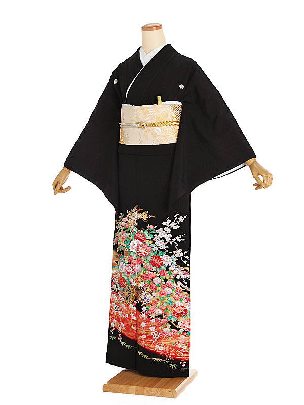 【レンタル】【黒留袖 花車熨斗 蔦（つた）紋】正絹 留袖 着物レンタル 結婚式 披露宴 貸衣装 貸衣裳 フルセット 女性 和服 母親着物 祖母 親族 新婦姉妹 和装婚 和婚 神社 ホテル式場 五つ紋 第一礼装 チャペル 往復送料無料 t251｜京都 きものれんたる京商