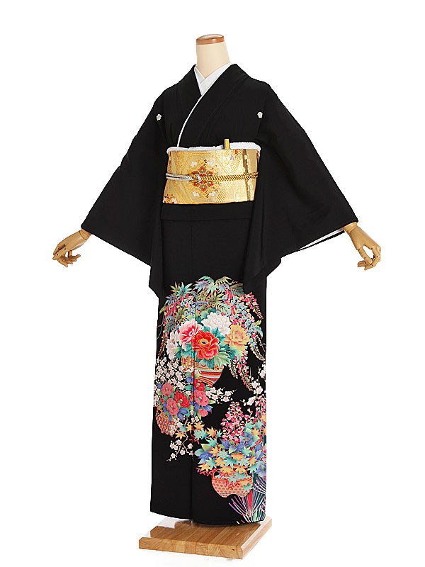 【レンタル】【黒留袖 花籠の宴 蔦（つた）紋】正絹 留袖 着物レンタル 結婚式 披露宴 貸衣装 貸衣裳 フルセット 女性 和服 母親着物 祖母 親族 新婦姉妹 和装婚 和婚 神社 ホテル式場 五つ紋 第一礼装 チャペル 往復送料無料 t264