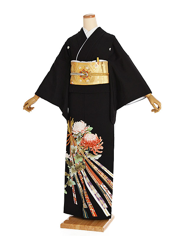 【レンタル】【黒留袖 乱菊に熨斗目 蔦（つた）紋】正絹 留袖 着物レンタル 結婚式 披露宴 貸衣装 貸衣裳 フルセット 女性 和服 母親着物 祖母 親族 新婦姉妹 和装婚 和婚 神社 ホテル式場 五つ紋 第一礼装 チャペル 往復送料無料 t270