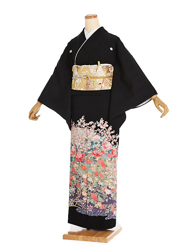 【レンタル】【黒留袖 本加賀友禅 百花繚乱 蔦（つた）紋】正絹 留袖 着物レンタル 結婚式 披露宴 貸衣装 貸衣裳 フルセット 女性 和服 母親着物 祖母 親族 新婦姉妹 和装婚 和婚 神社 ホテル式場 五つ紋 第一礼装 チャペル 往復送料無料 t290