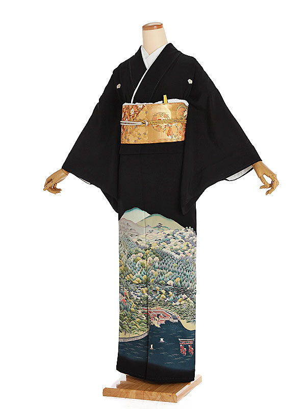 【レンタル】【黒留袖 本加賀友禅 厳島神社 蔦（つた）紋】正絹 留袖 着物レンタル 結婚式 披露宴 貸衣装 貸衣裳 フルセット 女性 和服 母親着物 祖母 親族 新婦姉妹 和装婚 和婚 神社 ホテル式場 五つ紋 第一礼装 チャペル 往復送料無料 t305