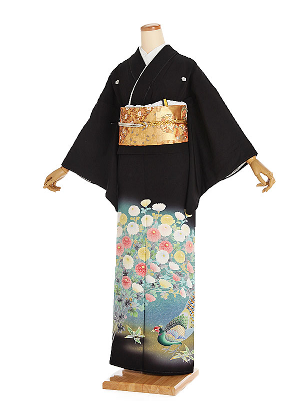 【レンタル】【黒留袖 本加賀友禅 たたき秋華雉 蔦（つた）紋】正絹 留袖 着物レンタル 結婚式 披露宴 貸衣装 貸衣裳 フルセット 女性 和服 母親着物 祖母 親族 新婦姉妹 和装婚 和婚 神社 ホテル式場 五つ紋 第一礼装 チャペル 往復送料無料 t306