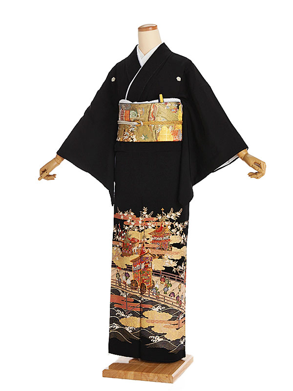 【レンタル】【黒留袖 祇園祭 蔦（つた）紋】正絹 留袖 着物レンタル 結婚式 披露宴 貸衣装 貸衣裳 フルセット 女性 和服 母親着物 祖母 親族 新婦姉妹 和装婚 和婚 神社 ホテル式場 五つ紋 第一礼装 チャペル 往復送料無料 t326