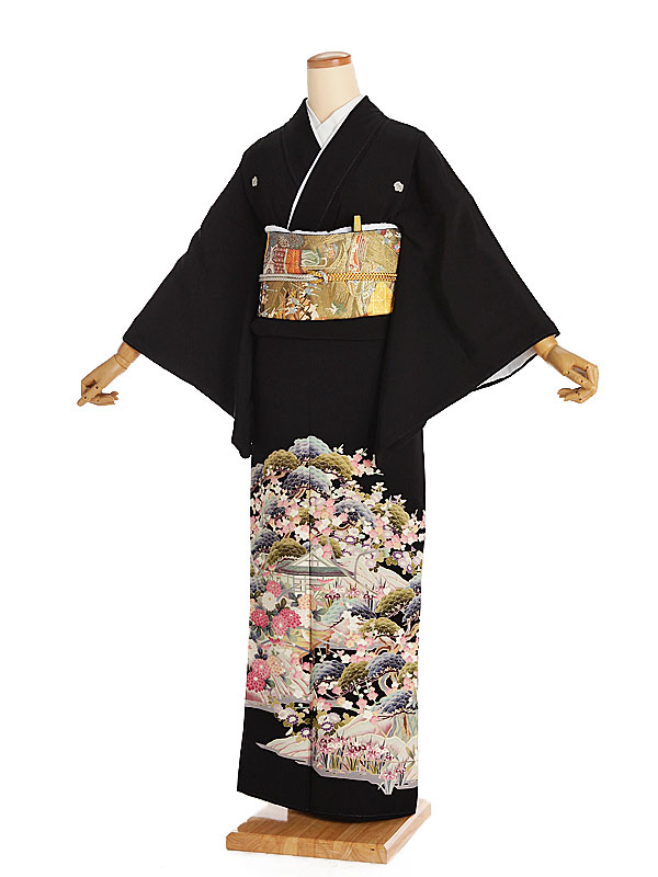【レンタル】【黒留袖 本加賀友禅 老松茶屋辻 蔦（つた）紋】正絹 留袖 着物レンタル 結婚式 披露宴 貸衣装 貸衣裳 フルセット 女性 和服 母親着物 祖母 親族 新婦姉妹 和装婚 和婚 神社 ホテル式場 五つ紋 第一礼装 チャペル 往復送料無料 t327