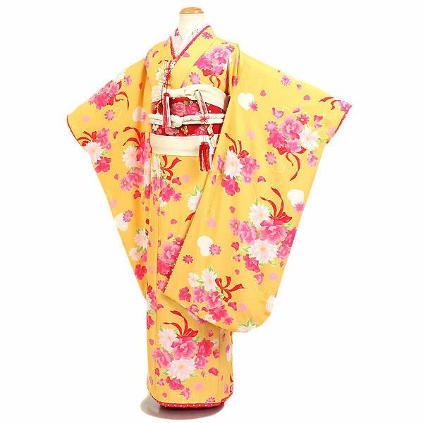 【レンタル】四つ身 女児 7歳用 七五三 黄『SEIKO MATSUDA』身長110～120cm 四つ身セット 女の子 753 七五三着物 y-0003