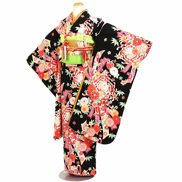 七五三レンタル 着物セット 7才女児着物セット 四つ身レンタル 和服 ひな祭り 往復送料無料 レンタル 七五三 7才女児着物 式部浪漫 黒地 四つ身 7歳着物 753 七五三 7歳 女の子 子供 安い 往復送料無料 京都 きものれんたる京商