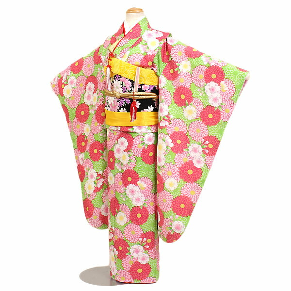 【レンタル】四つ身 女児 7歳用 七五三 緑 身長110～125cm 四つ身セット 女の子 753 七五三着物 y-0064