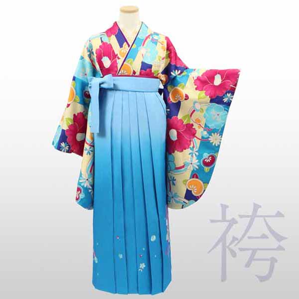 ＼マラソン中 最大20％off／ 【レンタル】袴レンタル15点フルセット【Mサイズ/青紫丸椿(2尺袖)&水色ボカシ毬刺子(袴)】足袋プレゼント 袴 着物 フルセット レンタル 貸衣装 女性 和服 袴 はかま 卒業式 大学｜きものレンタル　パラダイス