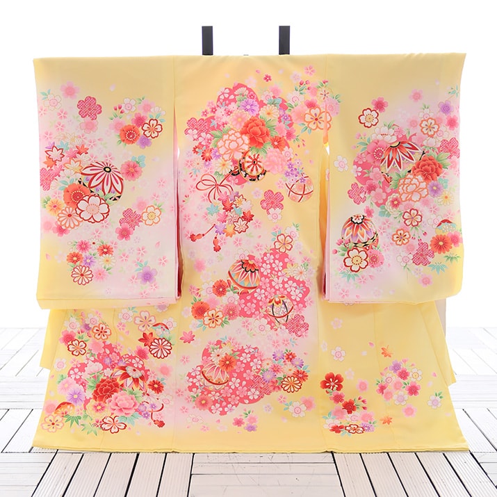 ＼お買い物マラソン 500円offクーポン／【レンタル】女児産着フルセット 黄色/花と鞠 子供着物 お宮参り 産着 女の子 ベビー服 赤ちゃん 記念撮影 格安 安い 帽子 よだれかけ 初着セット 往復送料無料