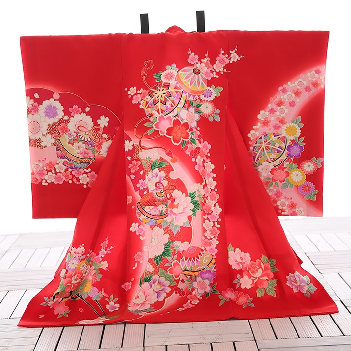 楽天市場】【レンタル】女児産着フルセット 赤 御所車 子供着物 お