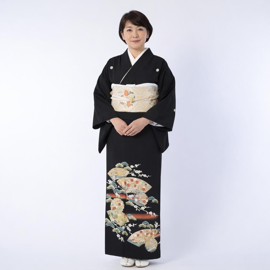 【賃貸】字紙雪輪 黒留袖 正絹 御芽出度 母ちゃん用 フルセット（草履うしろ側・着付け小物付き添い人） 安全性のある引き請ける付き添い人