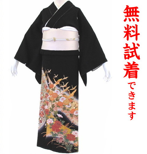 【試着無料】【黒留袖 レンタル】山本寛斎 054番 フルセットレンタル 往復送料無料 試着OK かんざし 髪飾り レンタル 留袖 留袖レンタル レンタル留袖 黒留袖 Mサイズ 【kum】|きものワールド