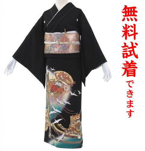 山本寛斎 黒留袖 レンタル 071番 フルセットレンタル 往復送料無料 試着OK かんざし 髪飾り レンタル 留袖 留袖レンタル レンタル留袖 黒留袖 Mサイズ