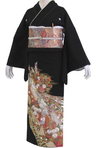 【試着無料】【黒留袖 レンタル】金彩友禅 花蒔絵 ２２０９番　フルセットレンタル 往復送料無料 試着ＯＫ かんざし 髪飾り レンタル 留袖 留袖レンタル レンタル留袖 黒留袖 フリーサイズ 【kuf】｜きものワールド