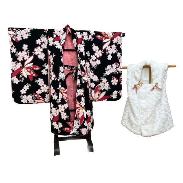 【送料無料】子供用 着物 被布 セット 3歳用 三つ身着物 洗える長襦袢 刺繍半衿 被布コート ファー 七五三 お正月