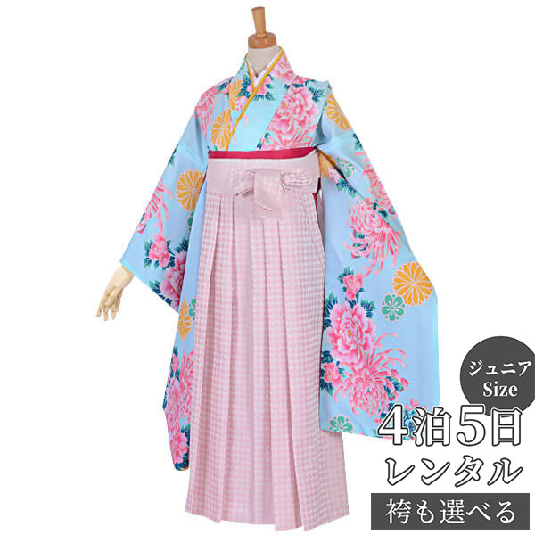 ブルー レンタル青 袴レンタル レンタル 袴 ジュニア用 約141cm 小学生 レンタル 袴 着物セット 袴 小学生 小学生 卒業式 レンタル ジュニア 女の子 Ag127 水色 菊牡丹小学生 卒業式 袴 レンタル ジュニア 卒服 フルセット 十三参り 貸衣装 子供用 京都