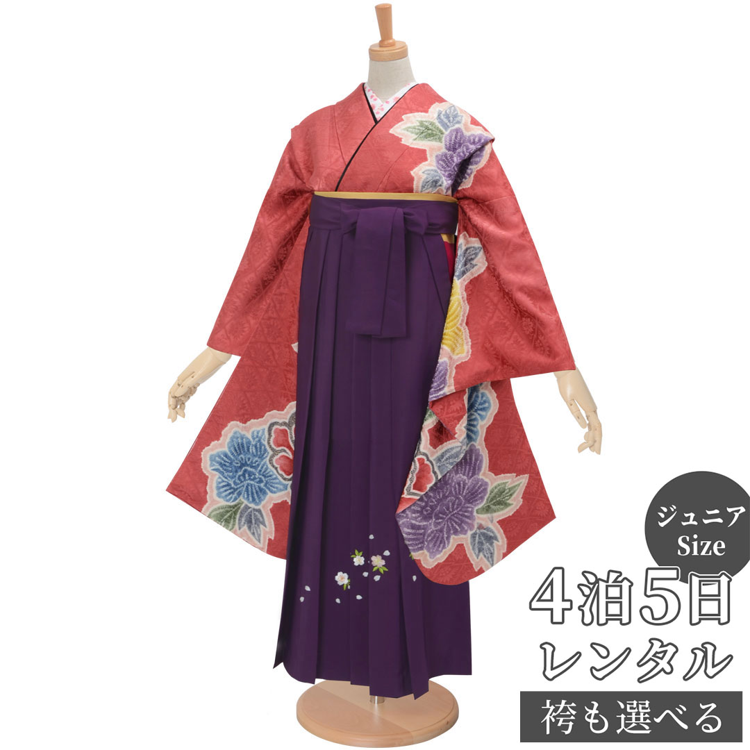 早期お届けキャンペーン【レンタル】袴 レンタル 小学生 女の子〔AG266〕薄紅 絞り牡丹(絹)卒業式 ジュニア 卒服 フルセット 十三参り 貸衣装 子供用|京都着物レンタル夢館