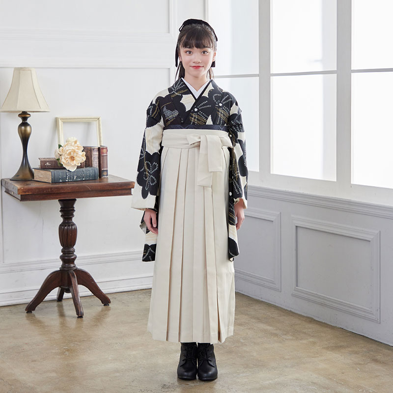 小学生 レンタル黒 袴レンタル 小学生 レンタル 約141cm 袴 キッズファッション レンタル 袴 卒業式 袴 女の子 Ag304 白地にカスミ鹿の子墨梅 G912 小学生 ジュニア ジュニア用 小学生 卒業式 袴 レンタル ジュニア 卒服 フルセット 十三参り 貸衣装 子供用