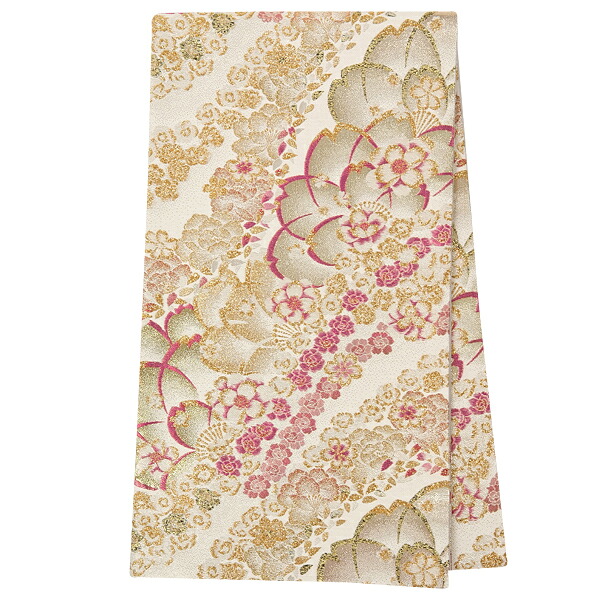 2-11月利用は11000円 【レンタル】帯 単品 レンタル 帯単品レンタル「B1346 振袖用帯　白桜尽くし 白系」 正絹 振袖 帯 ママ振り 婚礼 貸衣装 結婚式 卒業式 振袖リメイク 帯のみ ママフリ ママ振 姉フリ｜京都着物レンタル夢館
