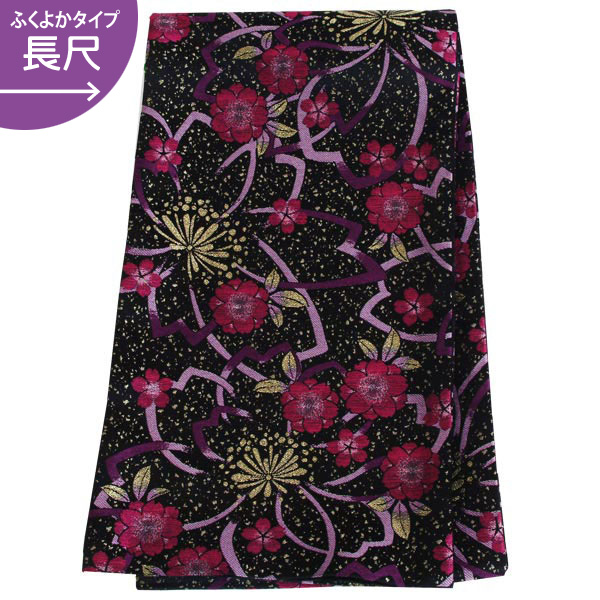 2-11月利用は11000円 【レンタル】帯 単品 レンタル 帯単品レンタル「B1602 振袖用帯(長尺)　黒 大輪桜(B443) 黒系」振袖 帯 ママ振り 婚礼 貸衣装 結婚式 卒業式 振袖リメイク 帯のみ ママフリ ママ振 姉フリ｜京都着物レンタル夢館