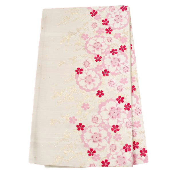 【レンタル】帯 単品 レンタル 帯単品レンタル「B1712 ジュニア振袖用帯　クリーム&times;ピンク 八重桜と小桜 クリーム系」 正絹 振袖 帯 ママ振り 婚礼 貸衣装 結婚式 卒業式 振袖リメイク 帯のみ ママフリ ママ振 姉フリ｜京都着物レンタル夢館