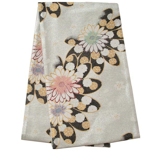 2-11月利用は11000円 【レンタル】帯 単品 レンタル 帯単品レンタル「B218 振袖用帯　銀 菊花 シルバー系」 正絹 振袖 帯 ママ振り 婚礼 貸衣装 結婚式 卒業式 振袖リメイク 帯のみ ママフリ ママ振 姉フリ｜京都着物レンタル夢館