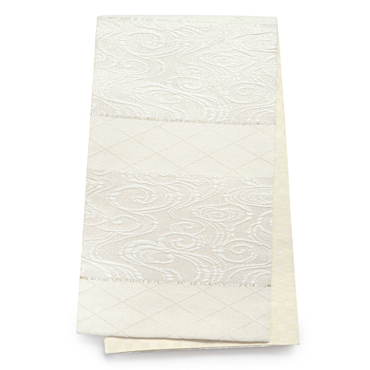 【レンタル】帯 単品 レンタル 帯単品レンタル「B2267 訪問着用帯　白　波紋に菱 白系」訪問着 帯 入学式 卒業式 結婚式 卒園式 入園式 お宮参り 帯単品 帯だけ 帯のみ｜京都着物レンタル夢館